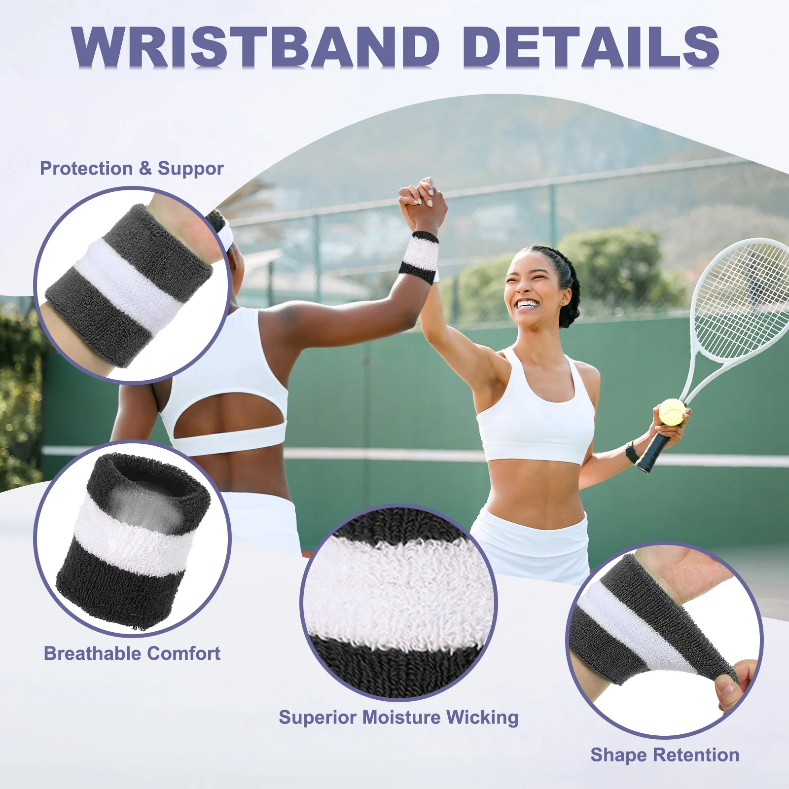 7 x 2 Inch Sweat Band Set Sports Terry Cloth Headband Wristband Set Moisture Wicking Sweat Absorbing Head Band for Women Men 5