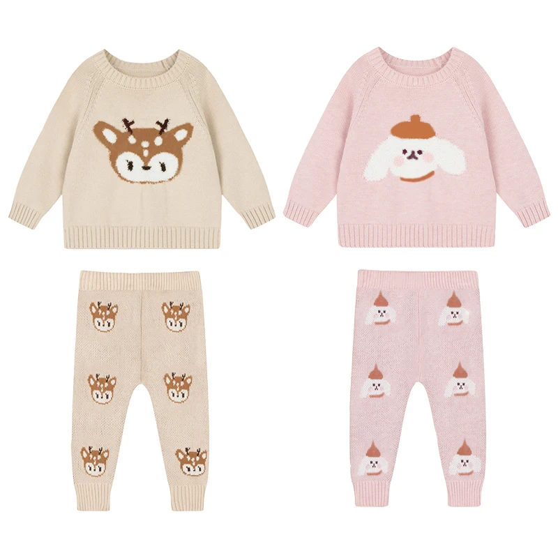 Spring Baby Knitwear For Boys Girls Baby Girl Clothes Boy Sweater Sets Tops + Pants Pull Fille Newborn Outwears Sets 0-3Y