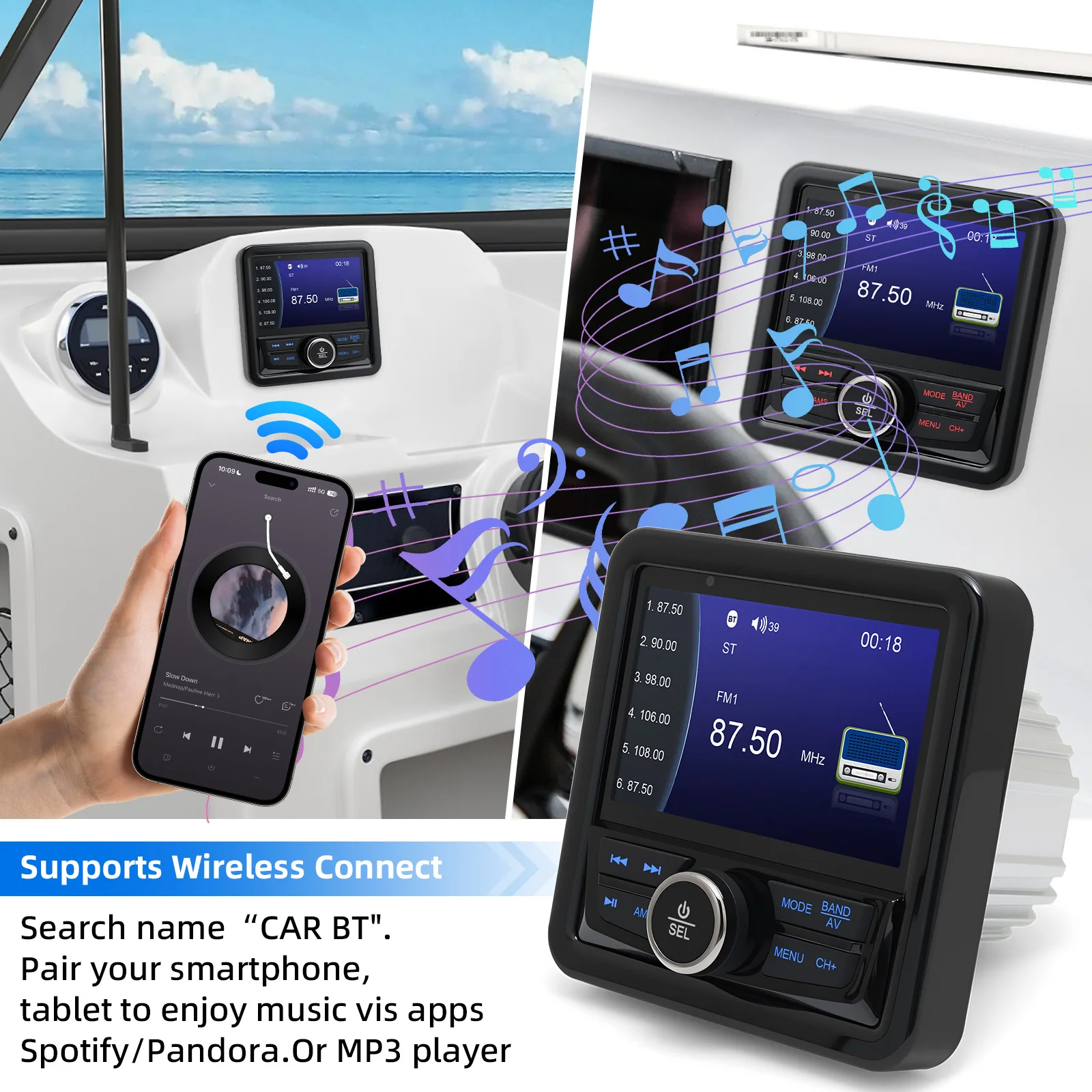 Waterproof Yacht MP3 Player Multifunctional Marine Boat Radio Stereo Bluetooth-c