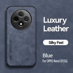 Shockproof Silicone Leather Magnetic Holder Case - Premium Back Cover for Reno12 F 5G (Blue)