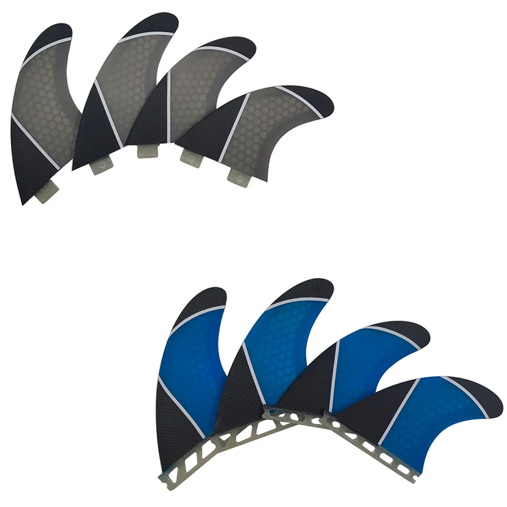 Quad Surfboard Fins PM-M Size Double Tabs/Single Tabs Fins For Surfing Blue/Gray Colors Carbon With Honeycomb Sup Board Fins