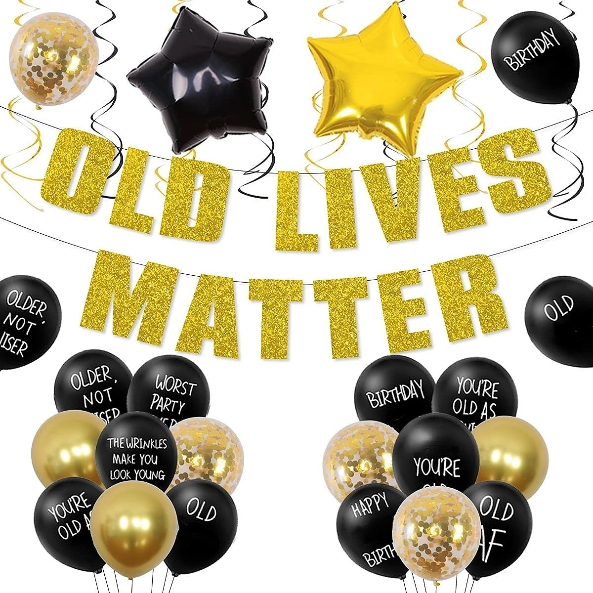 

Cheereveal Old Lives Matter Funny Birthday Decorations Black Gold Balloons Banner 50th 70th 80th Birthday Party Decor Supplies
