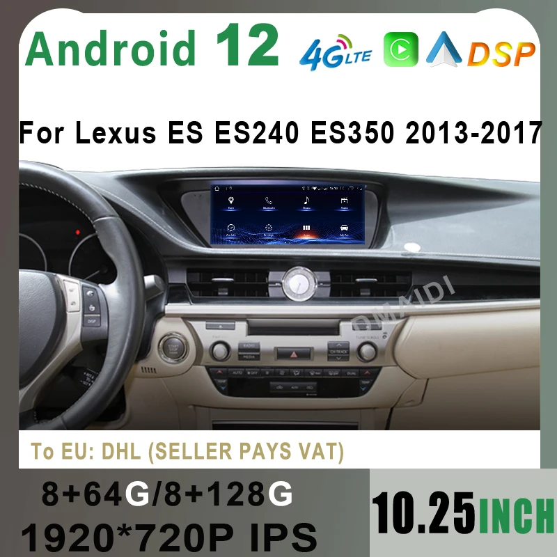 

Android 12 10.25 inch Car Multimedia Player 8+128G CarPlay For Lexus ES240 ES250 ES350 ES300h 2013-2017 Auto Radio Video Screen