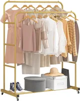 Double Rods Clothing Rack with Wheels, Garment Rack for Hanging Clothes, Multi-functional Bedroom Clothes Rack, Gold 1