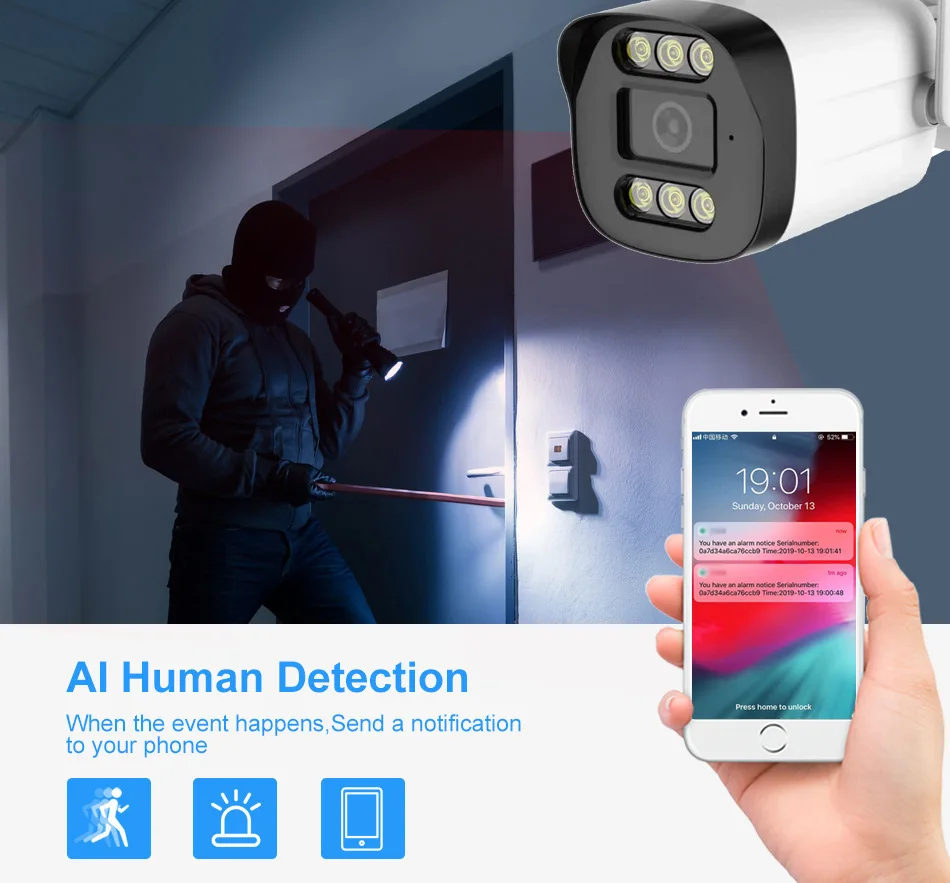 3MP 1296P Eseecloud APP Full Color Wireless WIFI IP Bullet Camera AI Humanoid Detection Home Security CCTV Monitor 4
