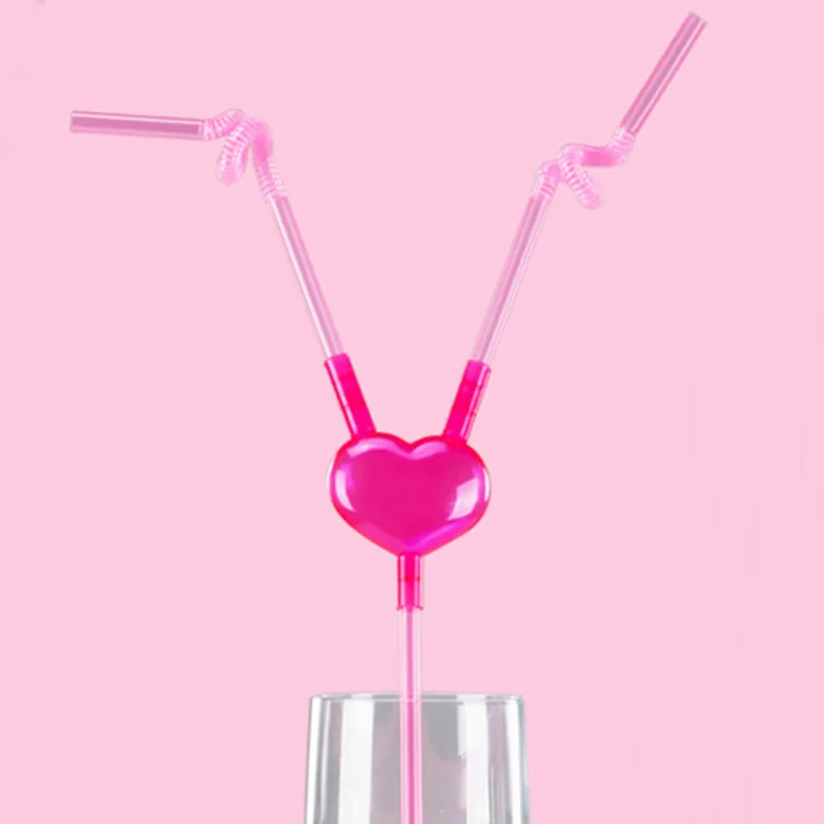 

1pc Creative Love Heart Double Straw Unique Flexible Drinking Tube Plastic Straw For Drinks Cocktail Accessories Party Supplies