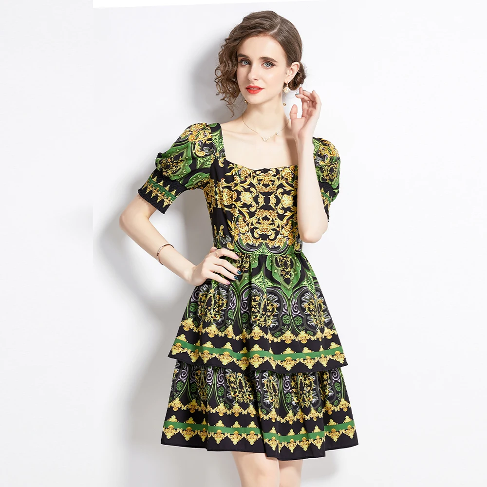 

Женское мини-платье с квадратным вырезом, коротким рукавом и цветочным принтом