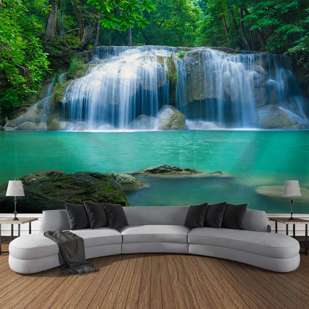 Beautiful jungle waterfall tapestry wall hanging natural landscape wall art decoration living room bedroom home background cloth