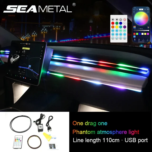 SEAMETAL-Bandes lumineuses au néon pour intérieur de voiture, lampe  d'ambiance décorative, USB, 64 couleurs, escales en acrylique cachées,  télécommande - AliExpress