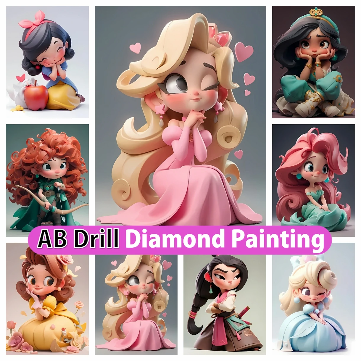 Princess Doll 5D DIY AB Diamond Painting Mosaic Disney Cartoon Cross Stitch  Embroidery Rhinestones Home Decor Children's Gift