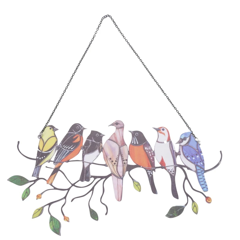 

JHD-Multicolor Birds On 1 Wire High Stained Suncatcher Window Panel, Bird Series Ornaments Pendant Home Decor