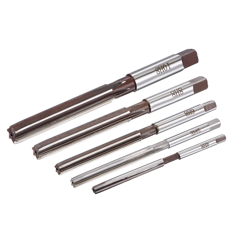 5pcs H8 Hand Reamers Set 4mm 5mm 6mm 8mm 10mm Accuracy Carbon Tool Steel 6 Flutes Straight Shank Milling Cutter Tool Uxcell