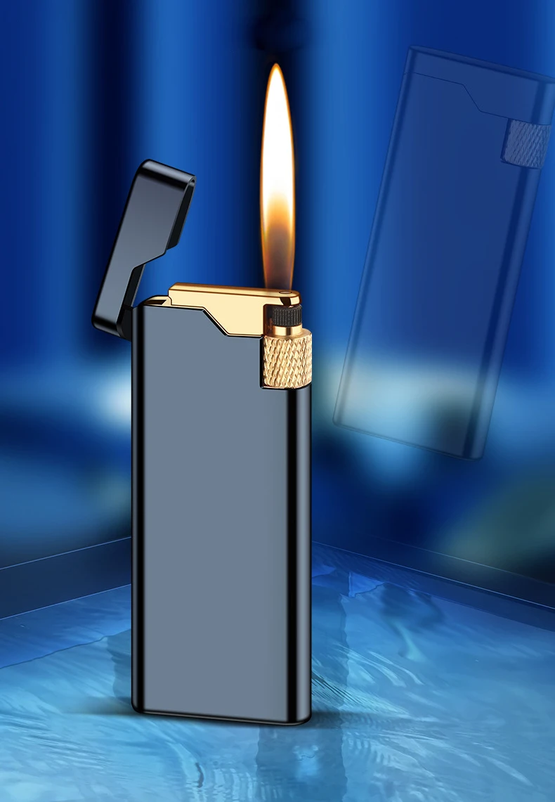 Personality Portable Metal Slender Wheel Lighter Butane Gas Open Flame Lighter Mini Cigarette Lighter Gadget Men's Gift 2025 New