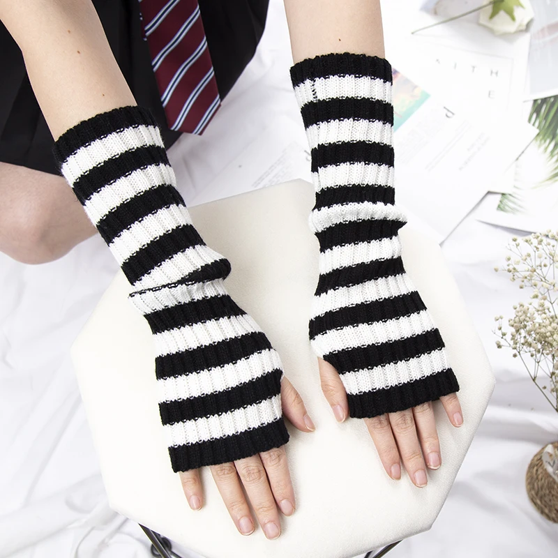 

New Long Fingerless Gloves Women Lolita Kawaii Cosplay Mitten Winter Warmer Knitted Arm Sleeve Casual Girl’s Punk Gothic Gloves