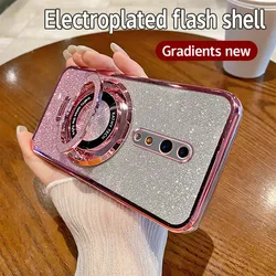 Electroplated Glitter Phone Case with Magnetic Suction Bracket - Soft TPU Back Cover for Reno 2Z (Pink)