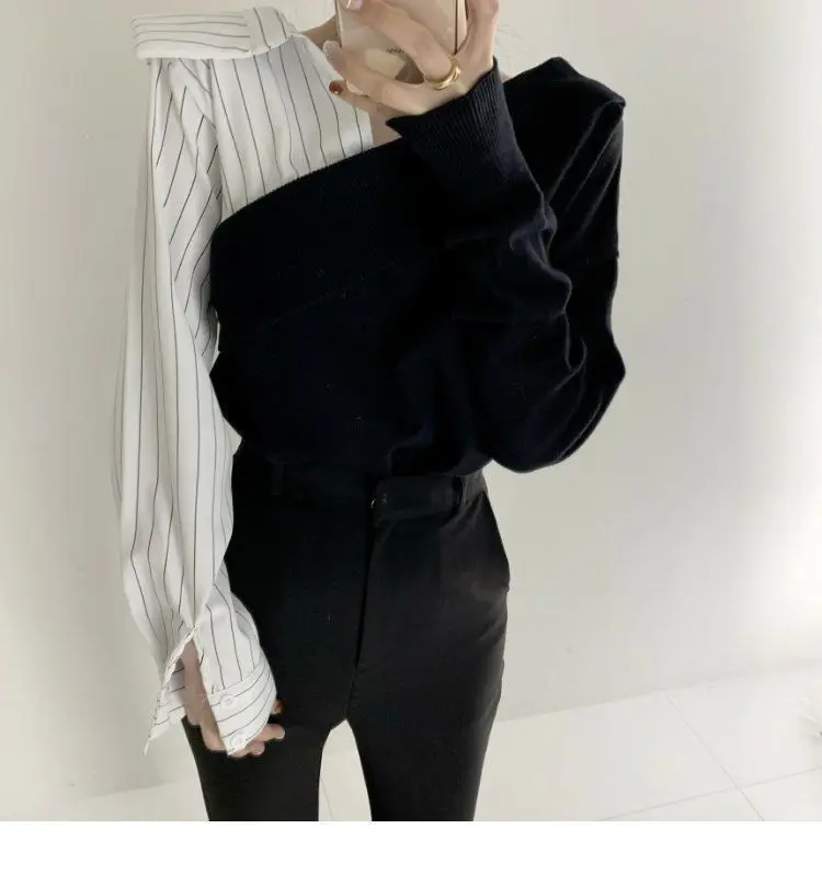 Женская асимметричная блузка в полоску | AliExpress