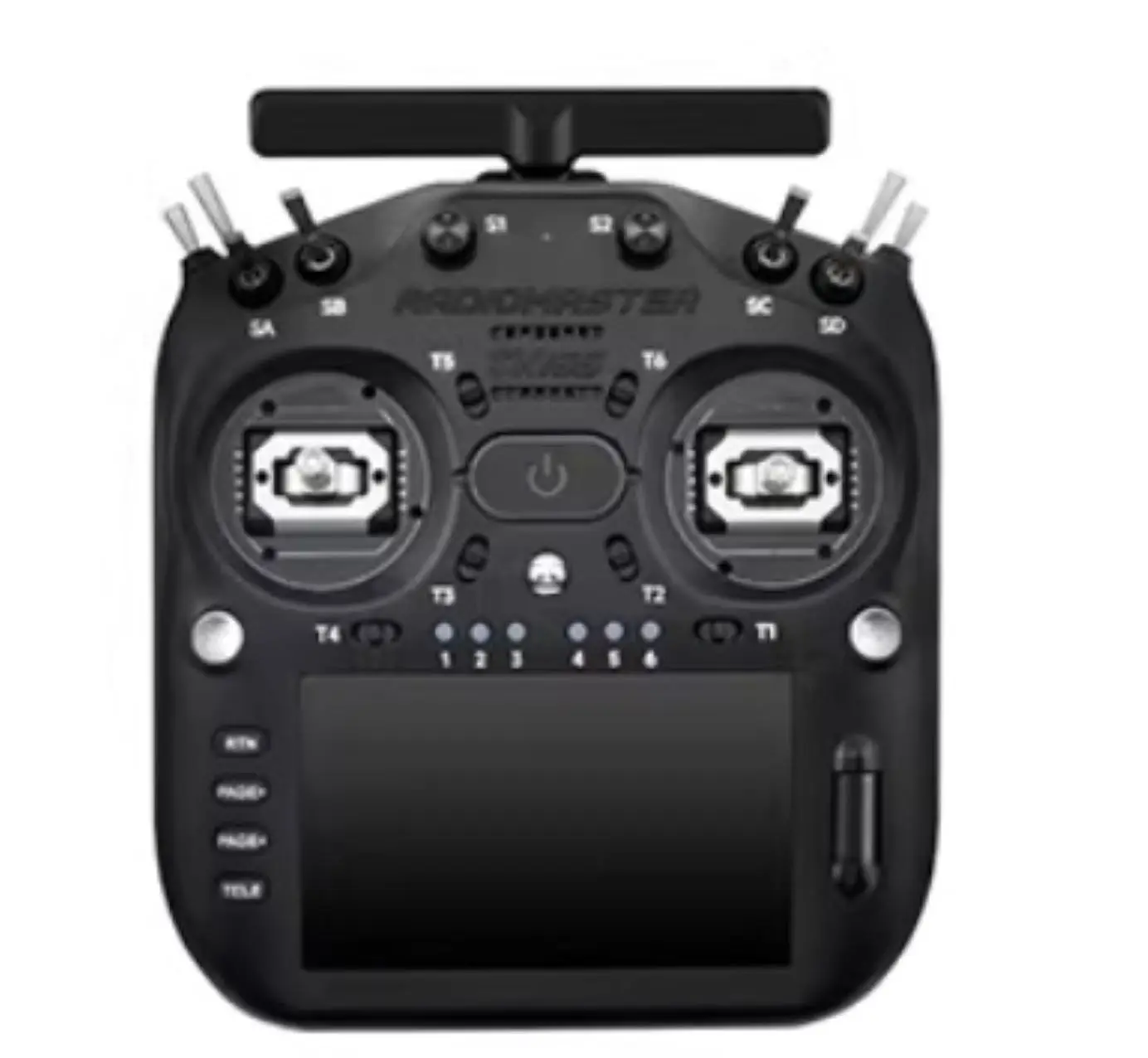 Vue arrière de la RadioMaster TX16S MK3 avec batterie et poignées ergonomiques