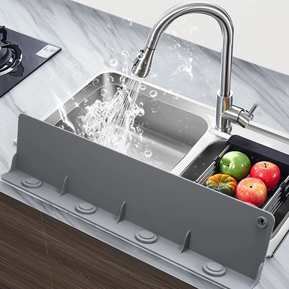 Kitchen Splash Guard Suction Cup Sink Board Silicone Splatter Guard Kitchen Bathroom Basin Dish Washing Baffle Wash Basin Faucet Anti-Splatte Board