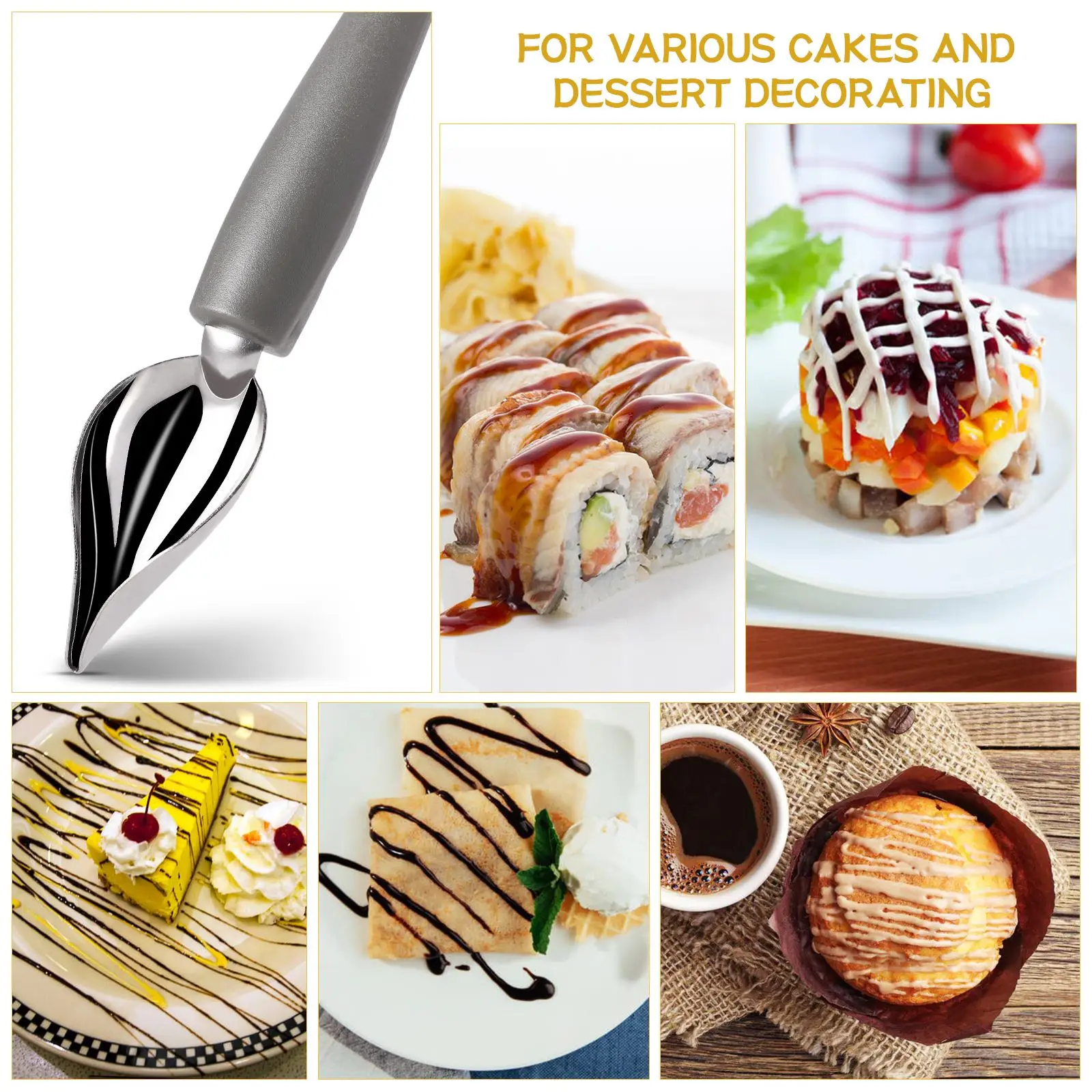 

4pcsCakess Serving Spoons Chef Decor Spoon Decorate Sushi Food Draw Tool Design Sauce Dressing Plate Culinary Drawing Spoon