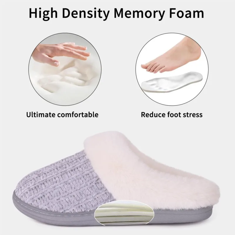 Warm Wool Like Knit Women Slippers with Memory Foam