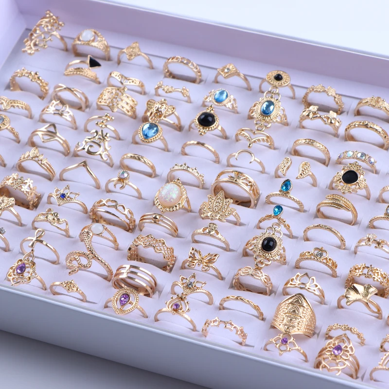 20Pcs/Lot Vintage Bohemia Geometry Flowers Leaf Rings For Charm Women Mix Style Color Fashion Jewelry Gift Accessories Wholesale