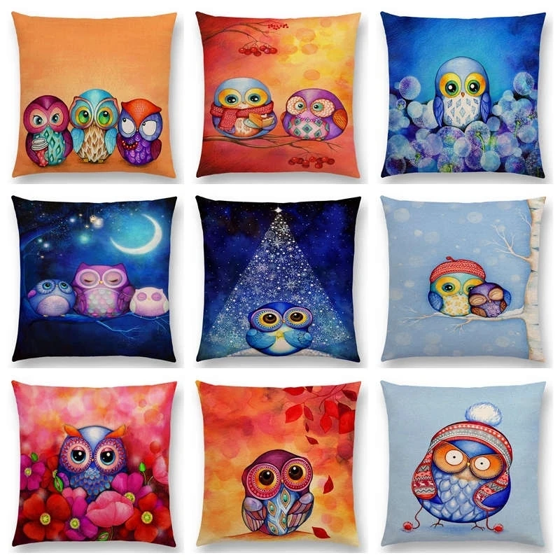 

Lovely Owls 45x45 Cushion Cover Throw pillow cover Case 베개커버 クッションカバー 쿠션커버 living room Decorative pillows for sofa funda cojin