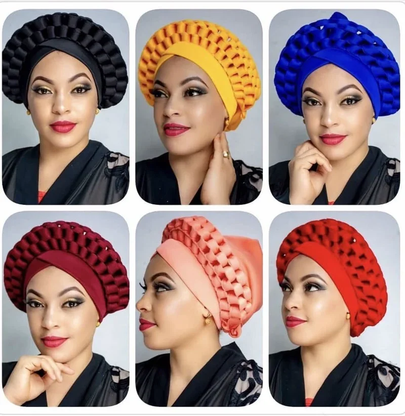 African Auto Gele Headtie Nigerian Wedding Gele Women Hijab Turban Cap Two Piece Already Made Head Wrap Foullard Femme Africaine