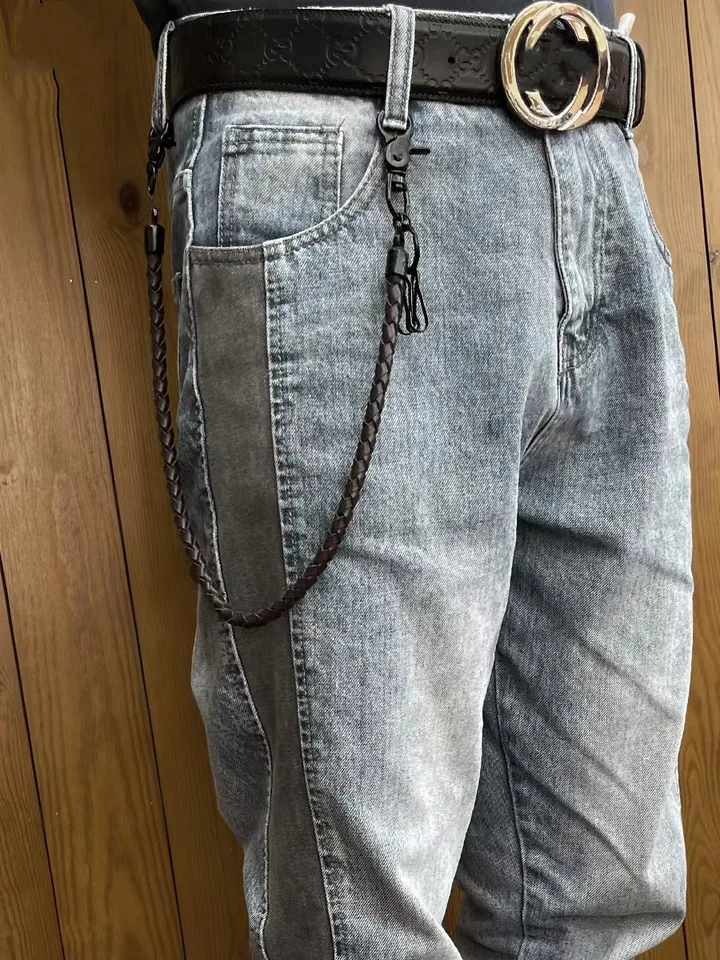 Classic Braided Leather Rope Pants Chain Jeans Chain Wallet