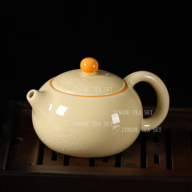 Ge Yao Dragon Egg Teapot Household Chinese Ice Crack Xishi Pot Ceramic High-end Office Handle Pot Tea Ceremony Accessories