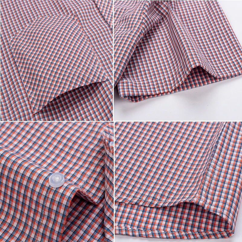 Fashionable Cotton Plaid Shirt Men's Short Sleeve Single Patch Pocket Design Young Casual Standard Fit Men's Shirt 6