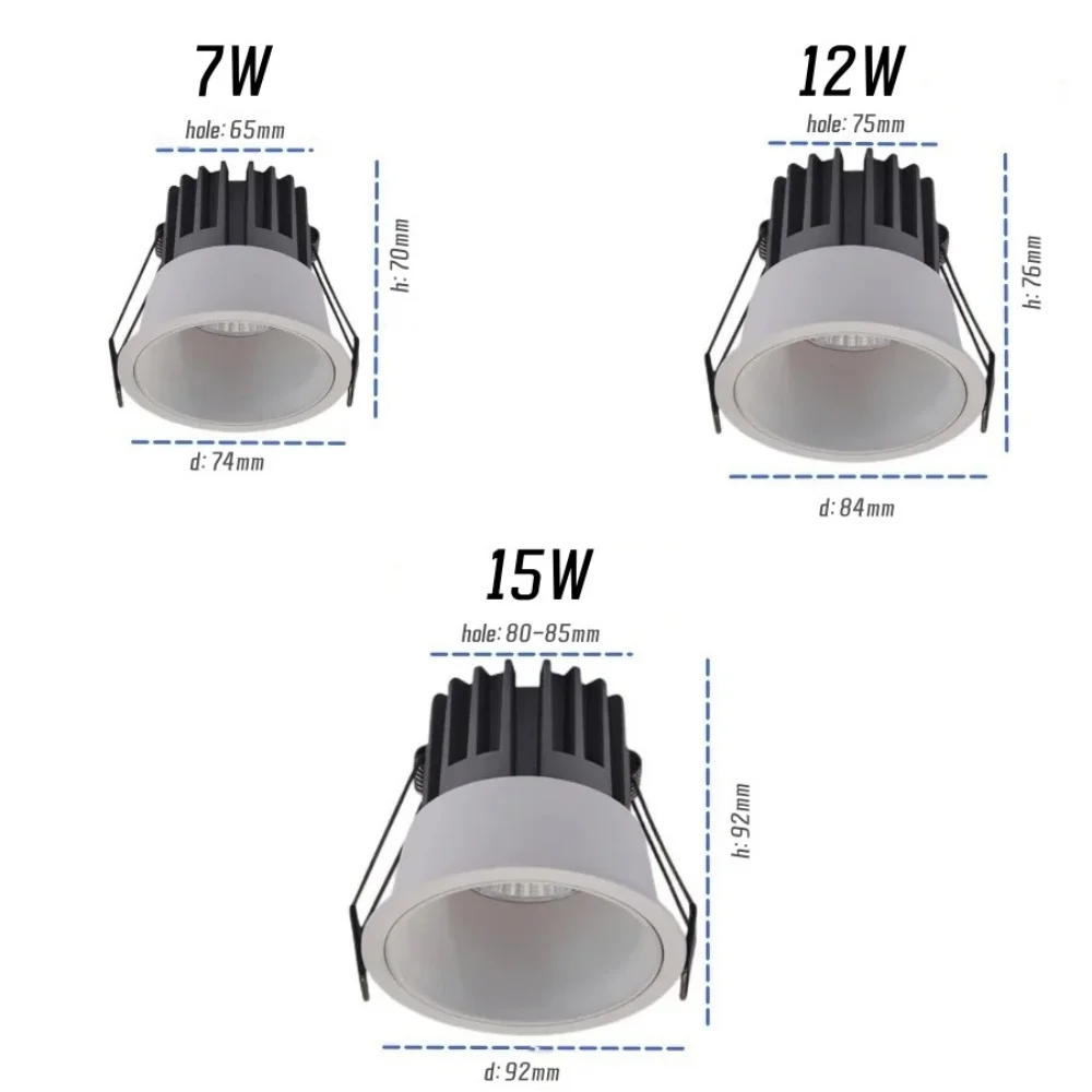 DALI 디밍 가능 매립형 눈부심 방지 COB 스포트라이트 LED 다운라이트 7W 12W 15W 좁은 베젤 천장 램프 AC220V 실내 조명