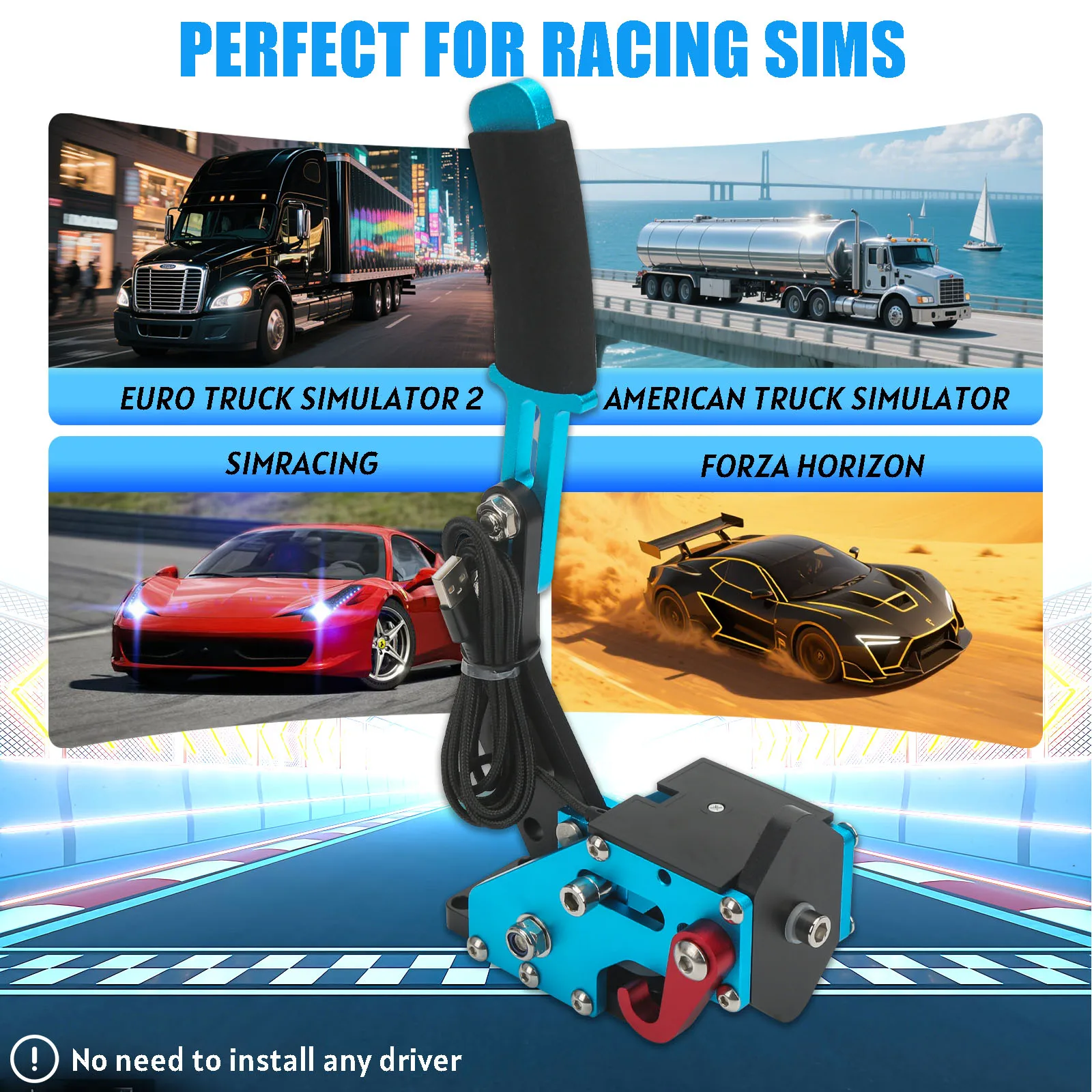USB 핸드브레이크 키트(클램프 포함) PC 레이싱 게임 드리프트용 로지텍 G923/G29/G27/G25 홀 센서 SIM 레이싱 브레이크 시스템 핸드브레이크