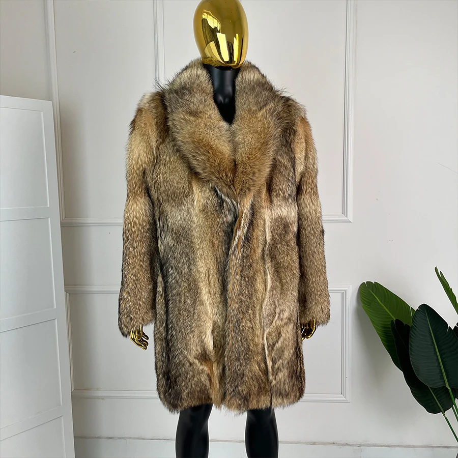 Overcoat Vintage Coyote Fur Coat Real Fur Coat For Men Coyote Fur