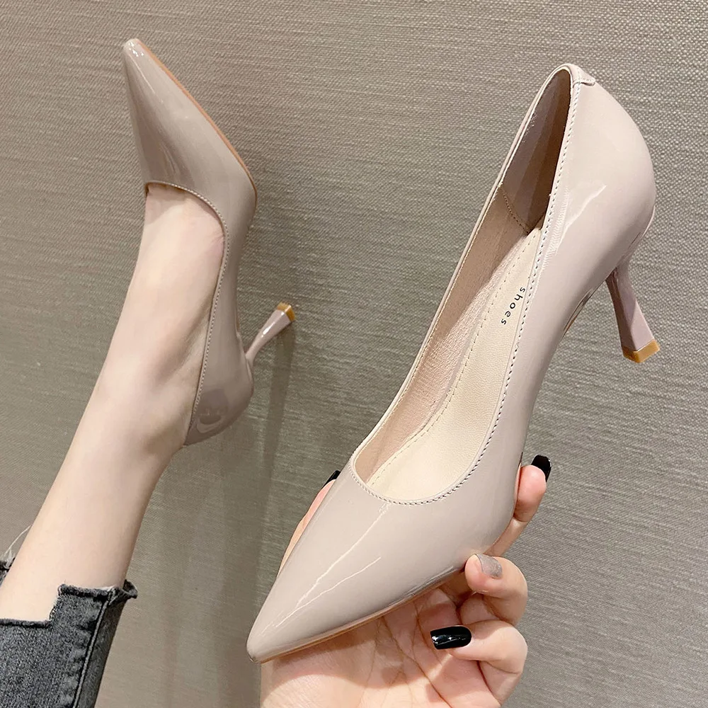 Simple and Solid Color Pointed Thin Heels High Heels 2024 Spring New Fairy Style High Heel Single Shoes for Women