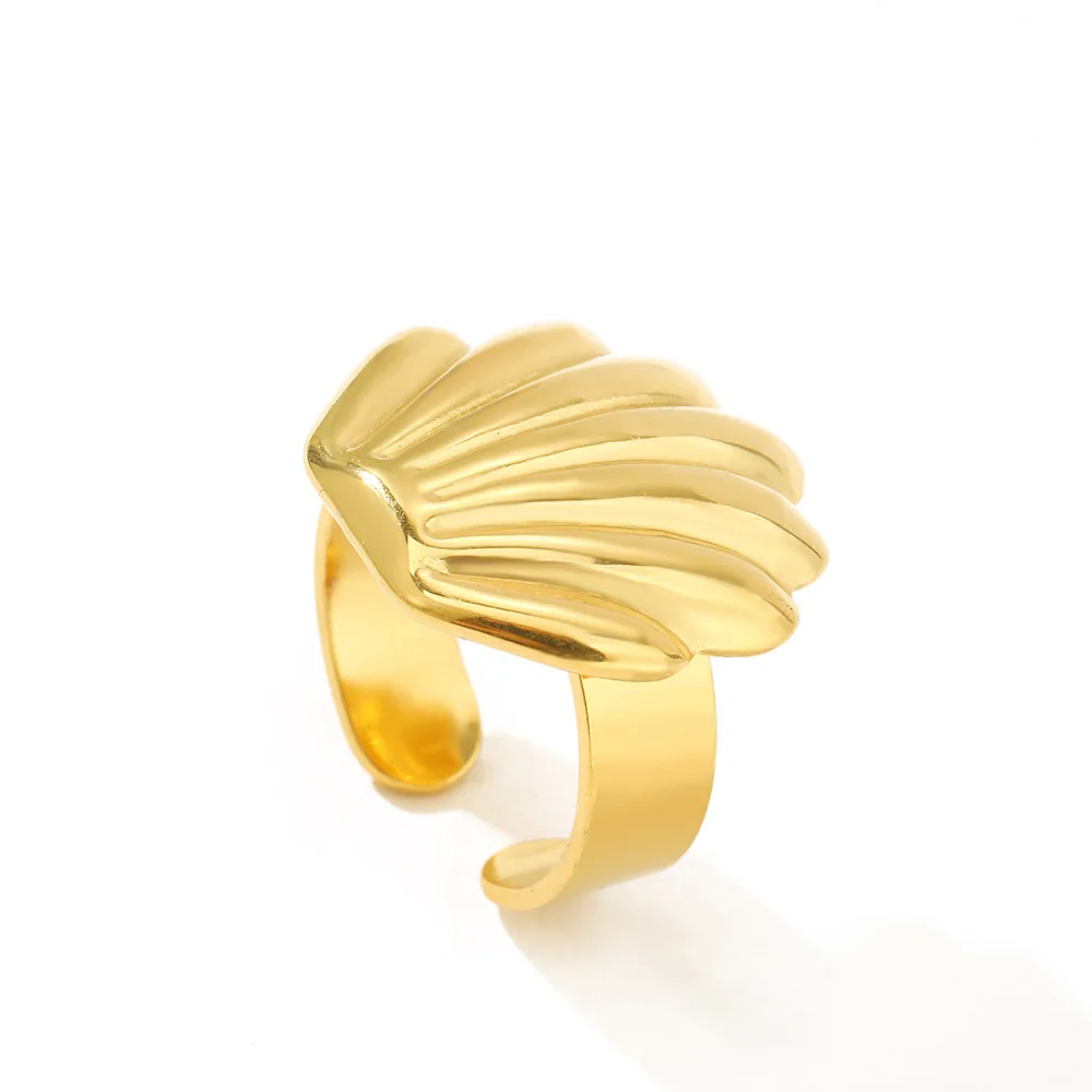 Vintage Stainless Steel Scallop Rings for Women Men Classic Ocean Starfish Shell Open Rings Aesthetic Jewelry Summer Beach Gift 6