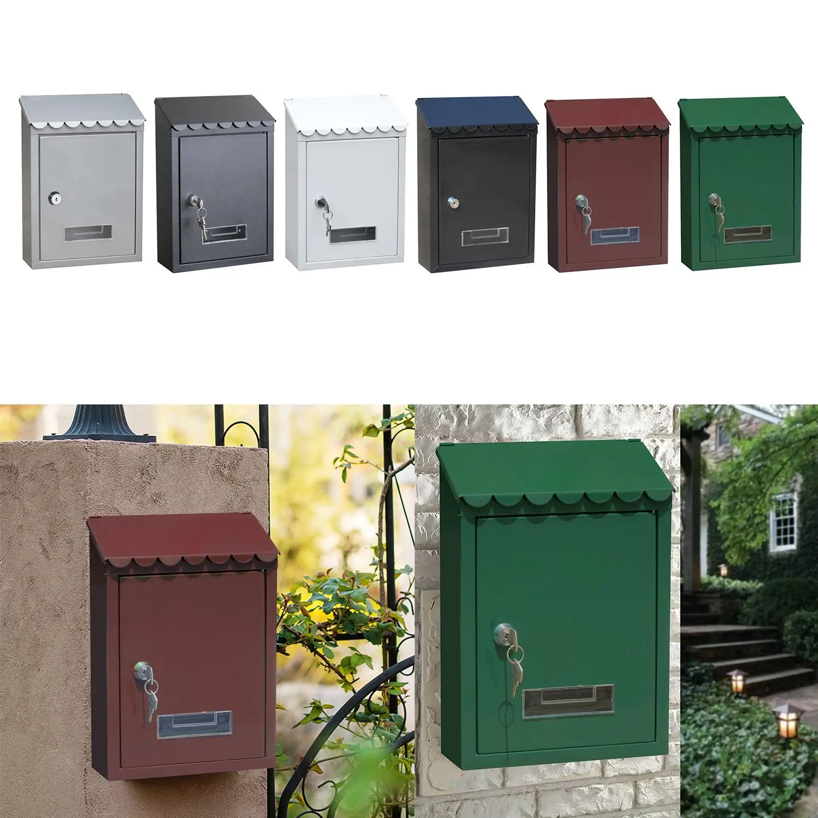 Metal Rustproof Post-Mounted Key Locking Mailbox with Letter Slot Drop Box Case