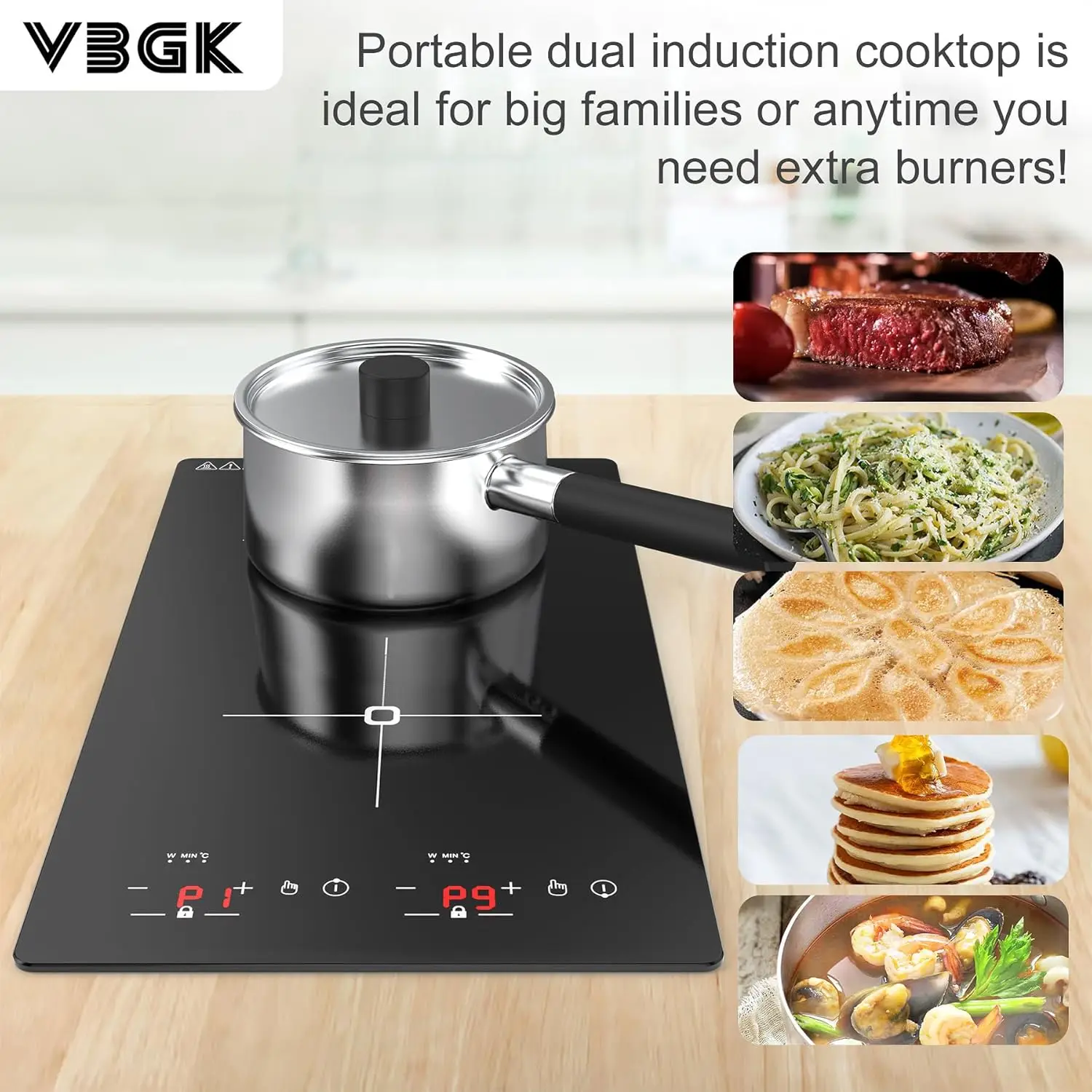 Double Induction Cooktop, 2300W 110V Portable Induction Cooktop with LED Touch Screen 9 Levels Settings,Electric cooktop with
