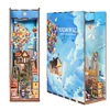 DIY Book Nook Wooden Miniature Model Kit Balloon Town Famous Movie Casa Bookend Assembled 3D Puzzle Bookshelf Home Decor Gifts 1