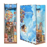 DIY Book Nook Wooden Miniature Model Kit Balloon Town Famous Movie Casa Bookend Assembled 3D Puzzle Bookshelf Home Decor Gifts 1