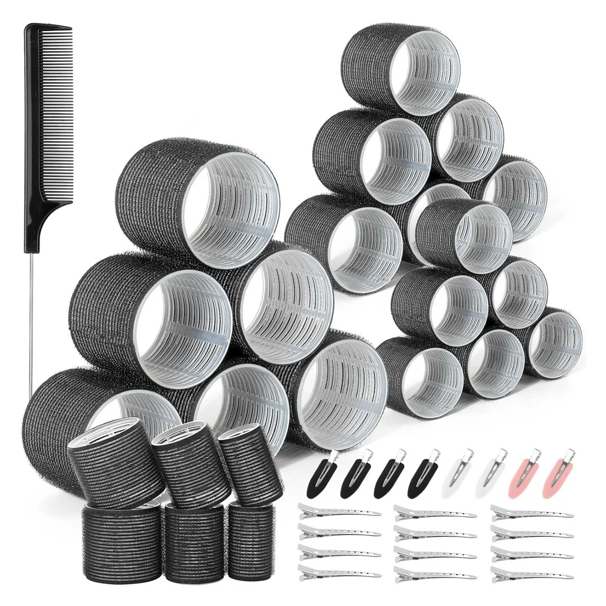 43PCS Hair Curlers Rollers with Clips 3 Sizes Jumbo Roller 12Duckbill Clips Rollers
