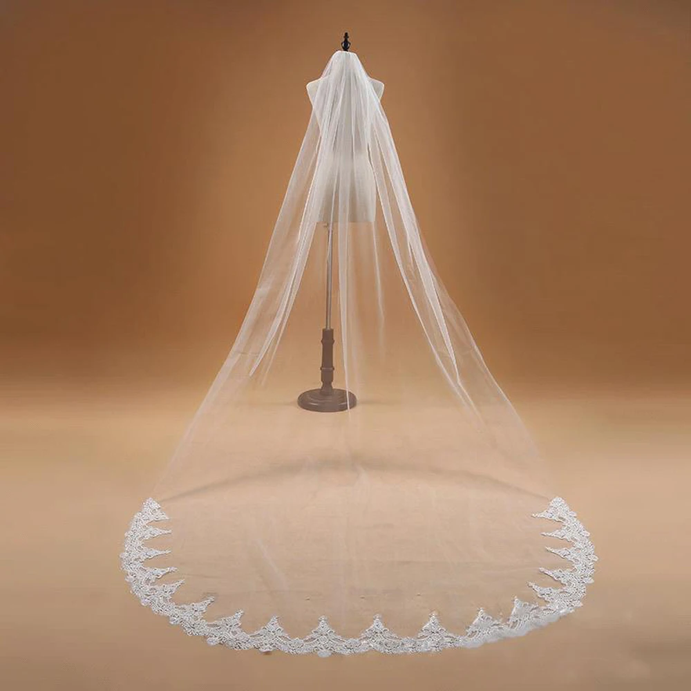 Bridal Veil Voile Mariage 3M One Layer Lace Edge Cathedral Wedding Veil