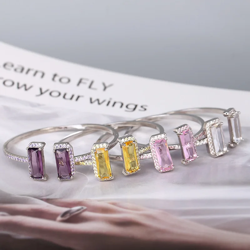 

New Fashion Multi-coloured ICE Cut Square Zircon Bracelet Luxury Open Bracelet Female Personality Gemstone Bracelet Party Gift