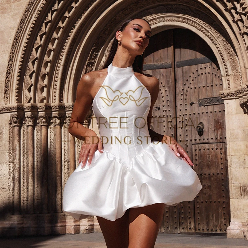 Eightree 2026 Short A-Line Wedding Dresses Halter Backless Sleeveless Bridal Dress Mini Evening Wedding Prom Gowns Customized