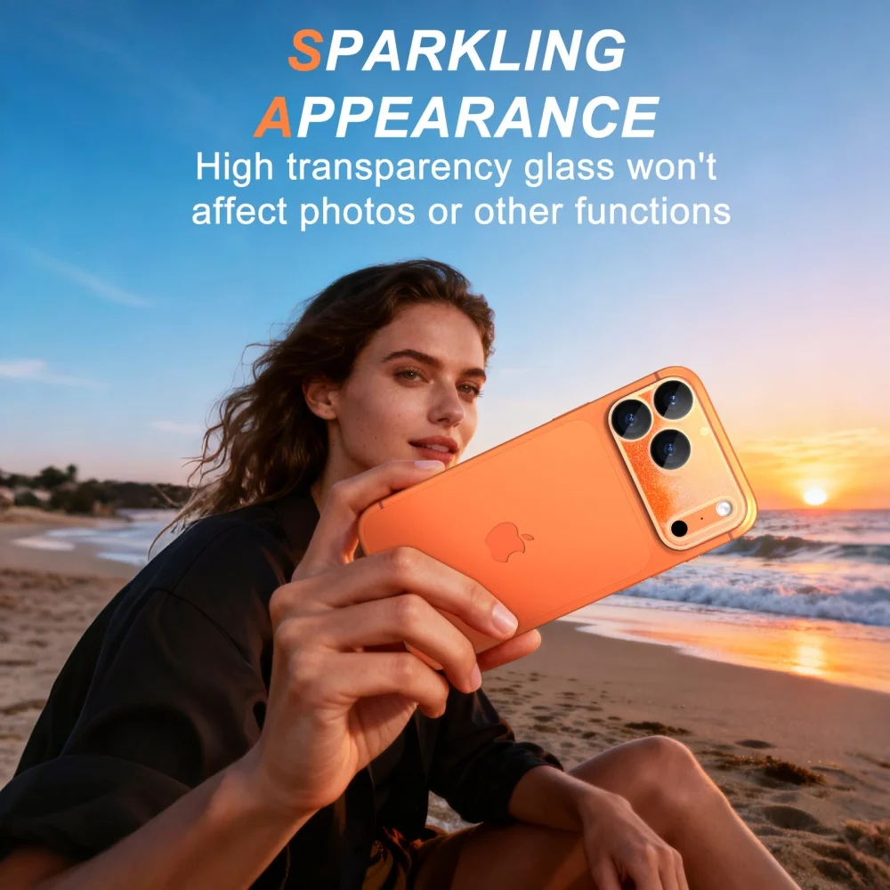 빛나는 글리터 퀵샌드 카메라 렌즈 보호대 아이폰 17 17Pro Max AIR HD 렌즈용 긁힘 방지 보호 필름 캡 액세서리
