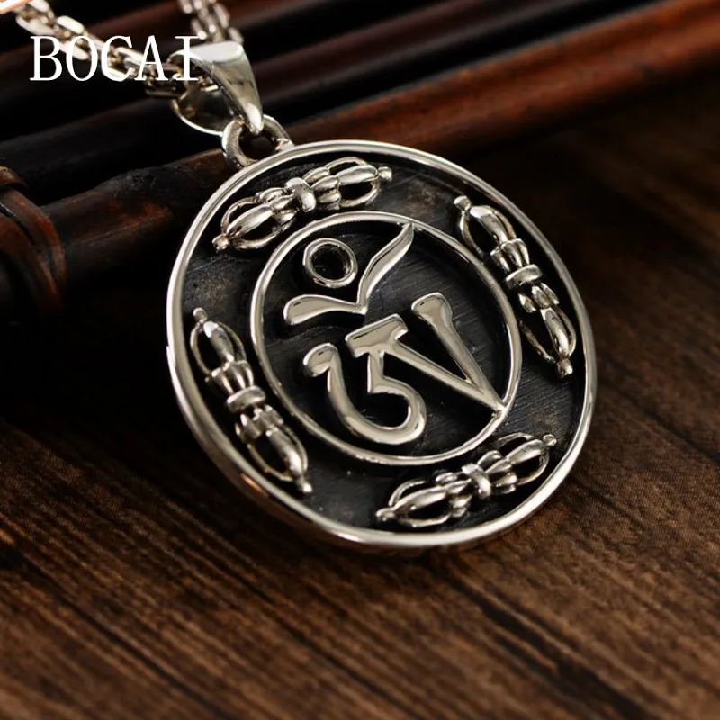 

BOCAI New, S925 Sterling Silver, Retro, Sanskrit, Six-character Mantra, Vajra, Peace, Hipster Pendant