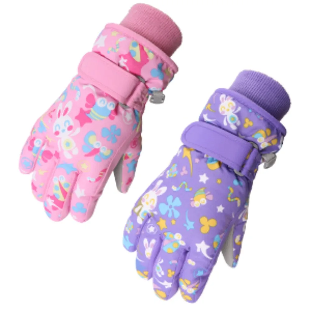 Children's Waterproof Winter Ski Gloves with Fleece Lining and Adorable Designs