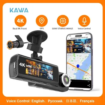 KAWA 4K 대시 카메라, 소니 IMX415 차량용 DVR 비디오 녹음기, EN RU JP FR 음성 제어 GPS, 24 시간 주차