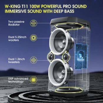 W-KING 100W RMS Bluetooth Speakers, IPX6 Waterproof, V5.3 Portable Party Boombox Wireless Deep Bass/115dB Loud Massive Sound 2