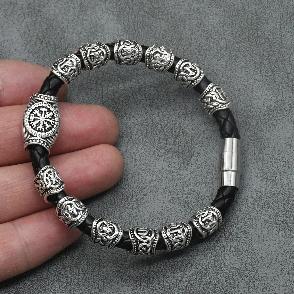 Norse Runic Runes Beads Charm Vikings Accessories Womens Mens Magnetic Bracelet Viking Jewelry
