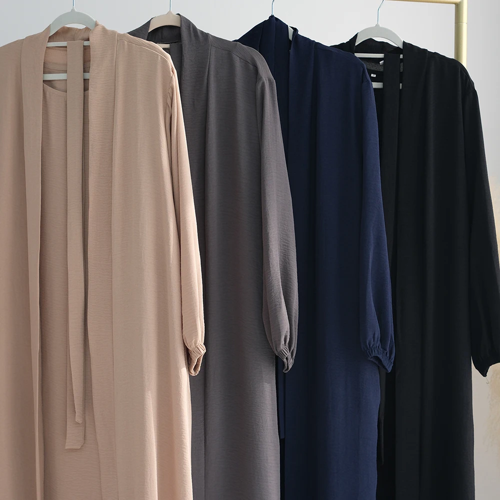 2025 Latest 2 Piece Abaya Set Plain Abaya EID Ramadan Islamic Clothing Women Muslim Dress Cardigan Abaya 6